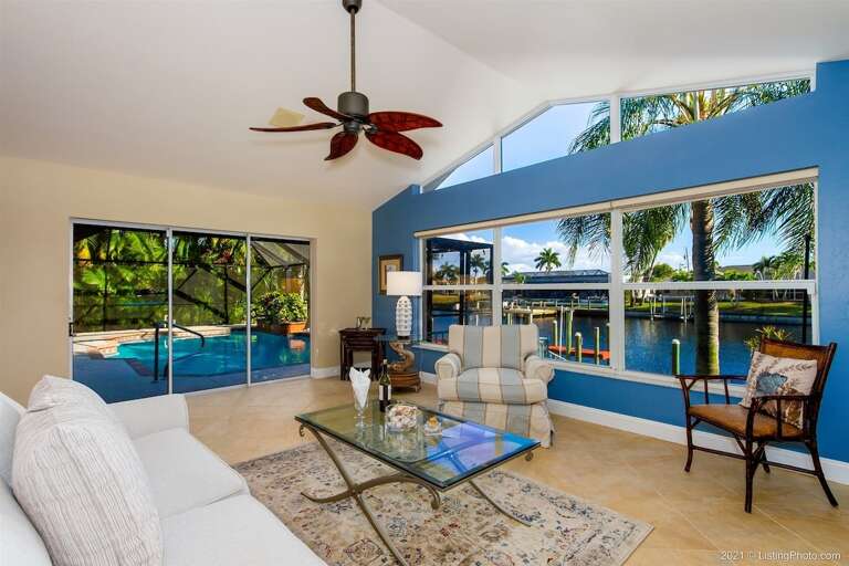 Family Living Room with TV and Water View