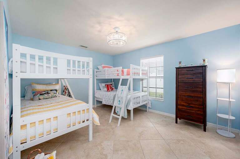 Third Bedroom with Two Bunk Beds and Garden View