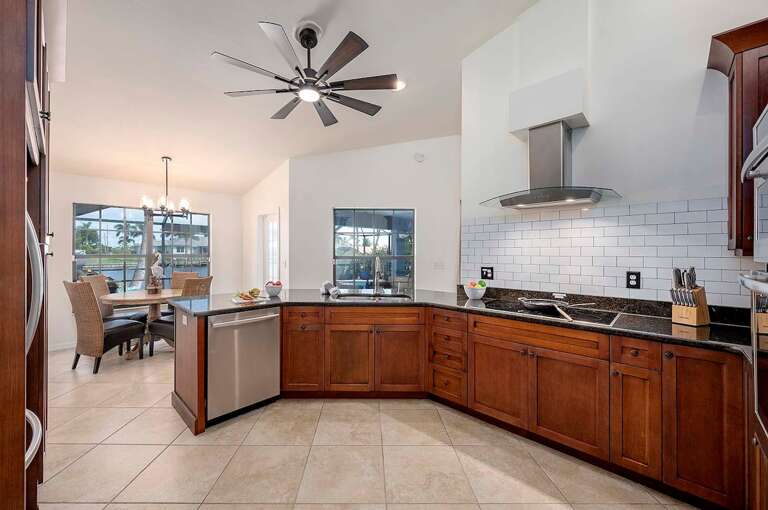 Kitchen has Great Views of the Patio and Nook Area