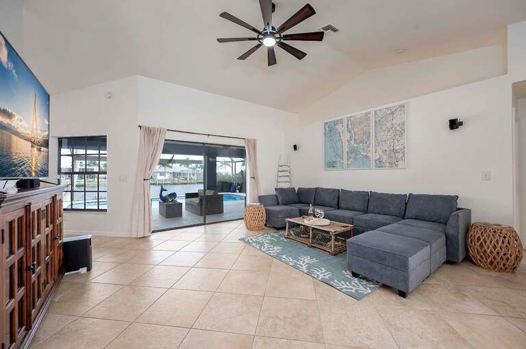 Large Living Room with View of the Pool and Patio