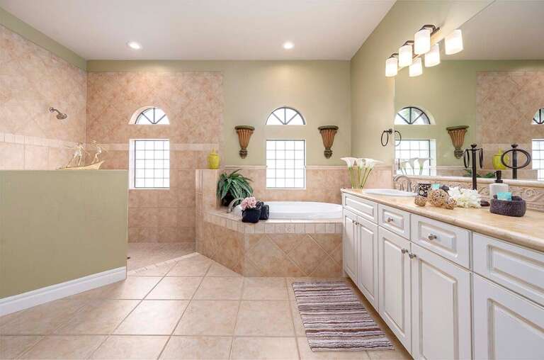 Main Bathroom with Dual Sinks, Walk in Shower and Soaking Tub