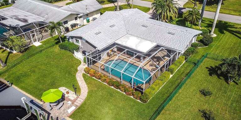 Aerial View of Tropical Cabana Backyard