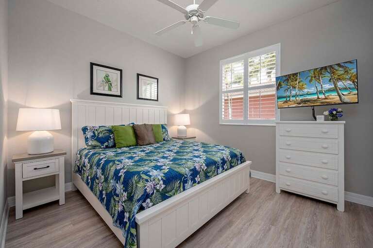 King Bedroom with TV and Garden View