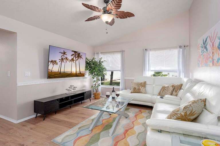 Family Room with Smart TV and Garden View