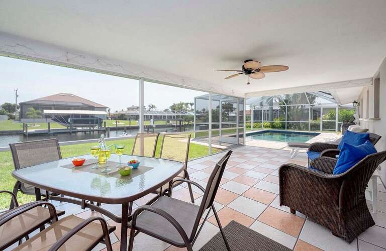 Covered Lanai with Table for Six And Sitting Area