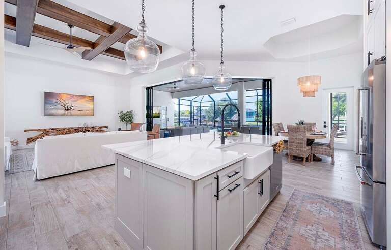 Elegant Kitchen, Living and Dining Room