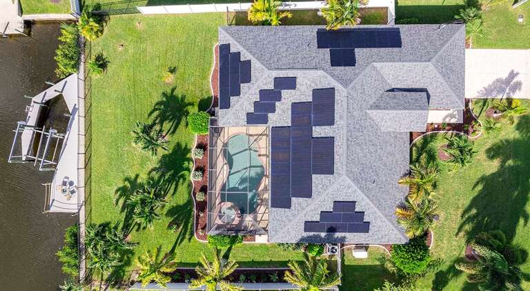 Aerial View of The Dock House with its Large Backyard