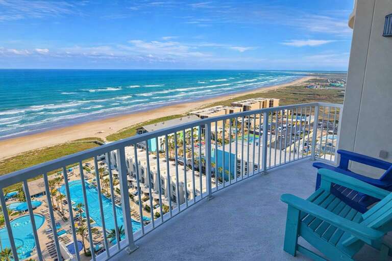Balcony View, Beach And Blue Ocean, Shimmering Swimming Pools
