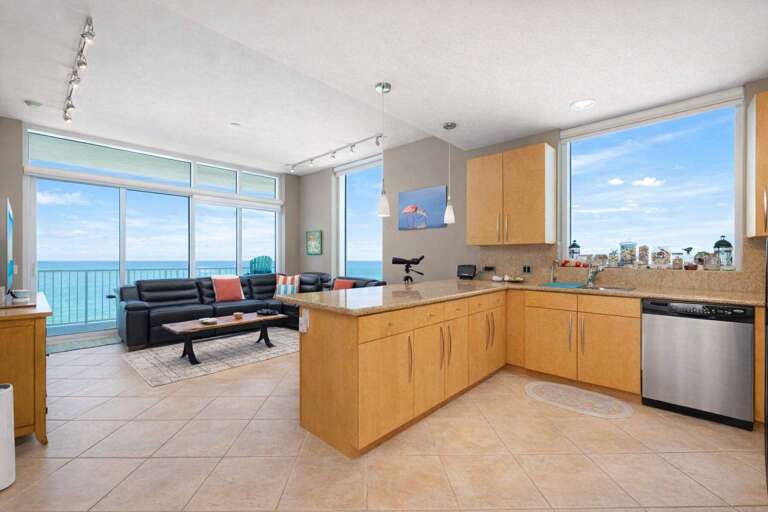 Spacious Kitchen, Ocean View, Sunlight Streaming