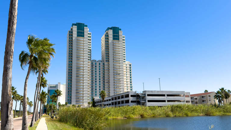 Twin Towers, Tall Trees, Tranquil Pond