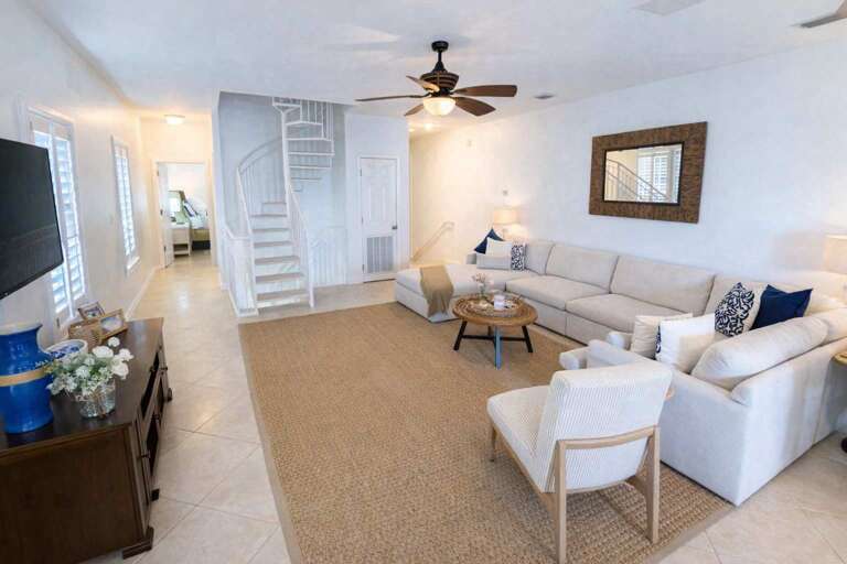 Spiral Staircase, Sofa Set, Serene Space