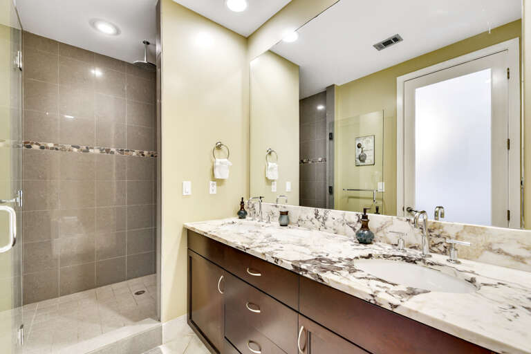 Master bath with dual sinks and oversized walk-in shower!