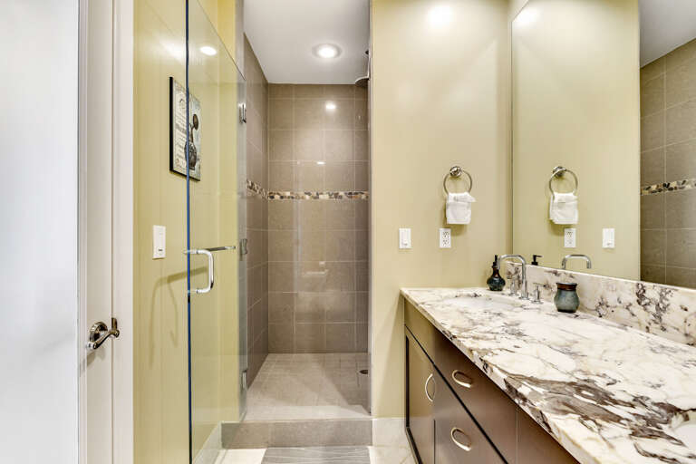 Master bath with dual sinks and oversized walk-in shower!