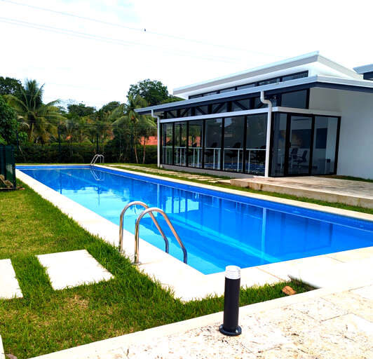 Lap Pool with office in back