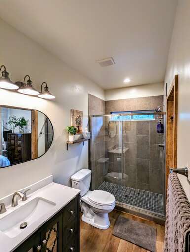 Walk-in shower and private master bathroom.