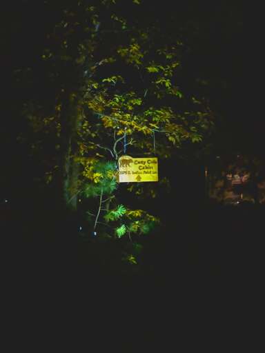 Look for the sign in the tree, that points to our private driveway.