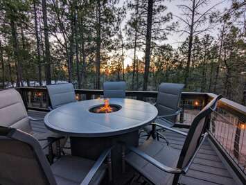 6 top fire pit table at sunset