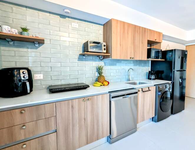 Fully stocked kitchen for staying in