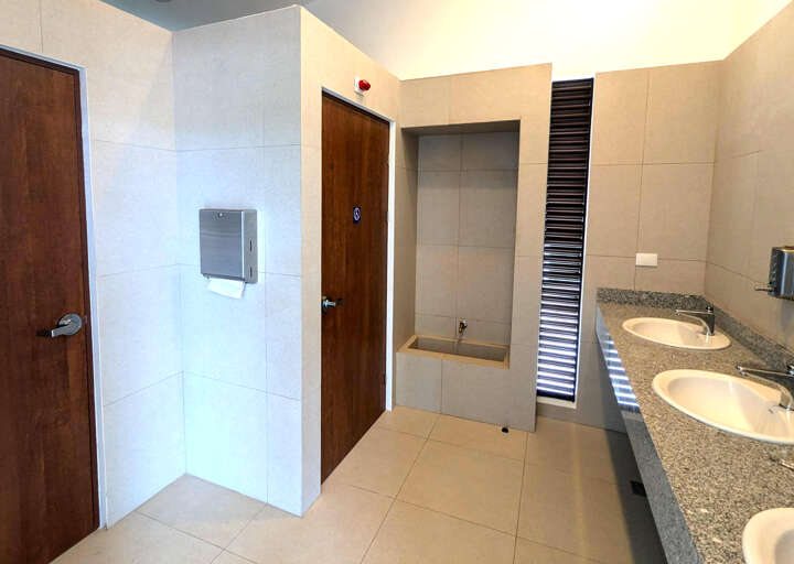 Community bathroom and shower area