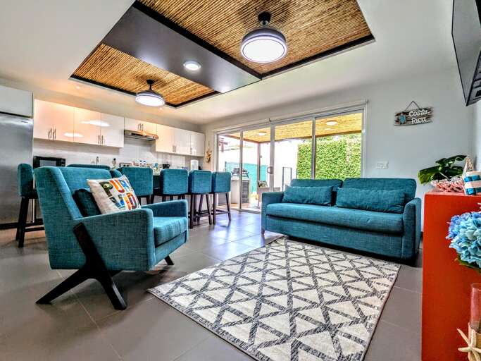 Spacious kitchen and living room area