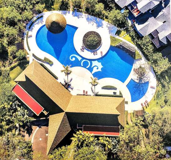 Aerial shot of the community pool area