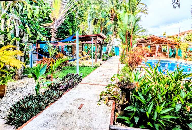 Main pool and garden walkway