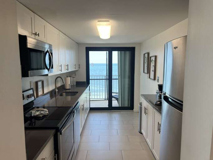 Modern kitchen with stunning ocean views
