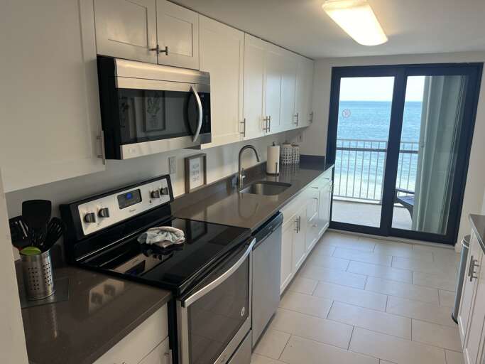 Modern kitchen with stunning ocean views