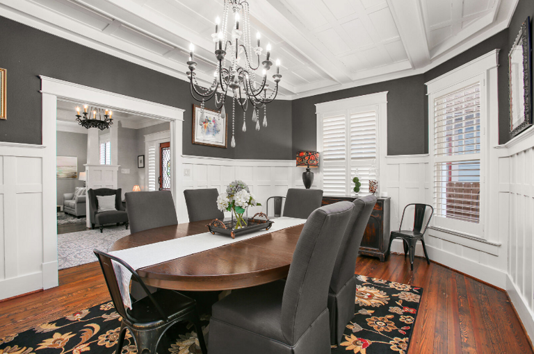 The dining room is a lovely space for a family meal, or a good board game! It is located between entry and kitchen