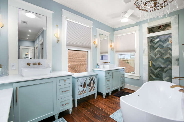 Enjoy ultimate relaxation in the  big soaker tub!  So luxurious...Lovely modern shower, as well.