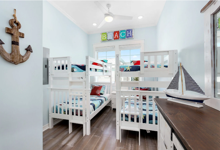 Check out this cool, colorful bunk room!   The kids will love it!  Nice tall windows. Check out this cool, colorful bunk room!   The kids will love it!  Nice tall windows.