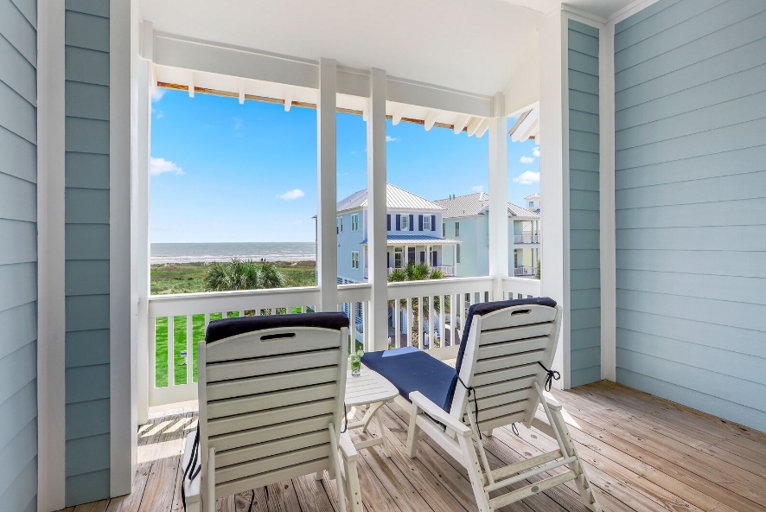 Lovely, private balcony off master suite with an ocean view. Lovely, private balcony off master suite with an ocean view.