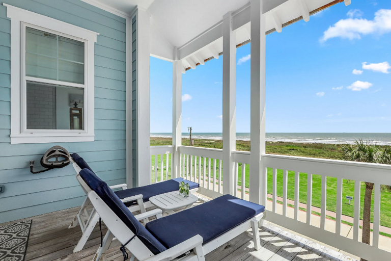 Lovely, private balcony off master suite with an ocean view. Lovely, private balcony off master suite with an ocean view.