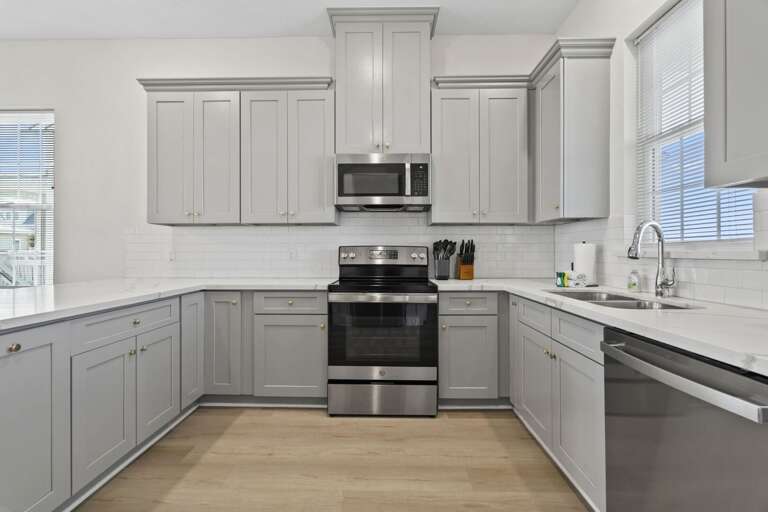 Modern kitchen with plenty of space to cook and gather.
