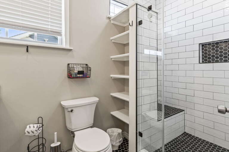 Clean, modern, and ready for a refreshing rinse after the beach.
