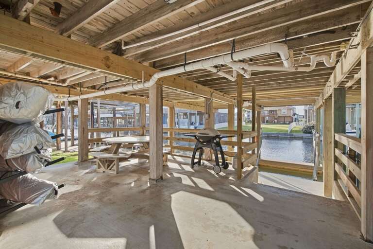 Head downstairs for a spacious covered area where your group can relax out of the sun.