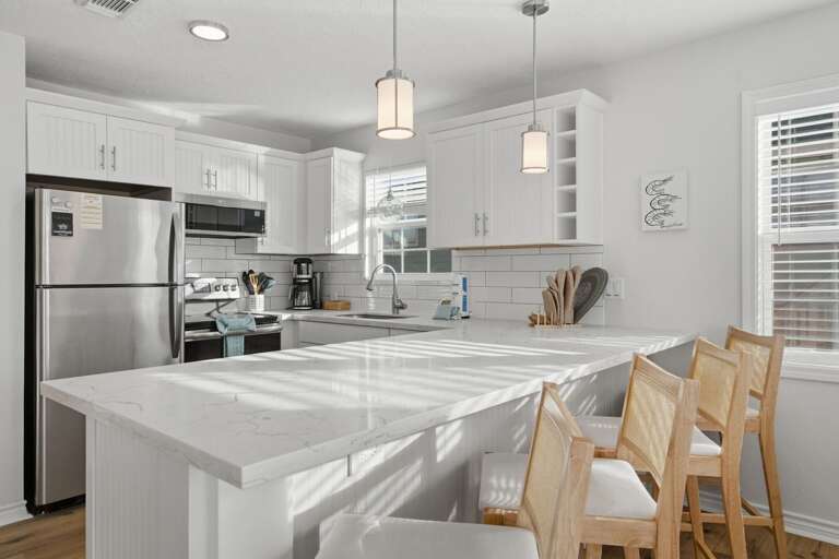 Plenty of counter space and additional seating make mornings and casual meals a breeze.