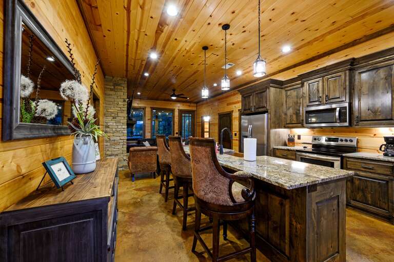 Kitchen island with bar seating.