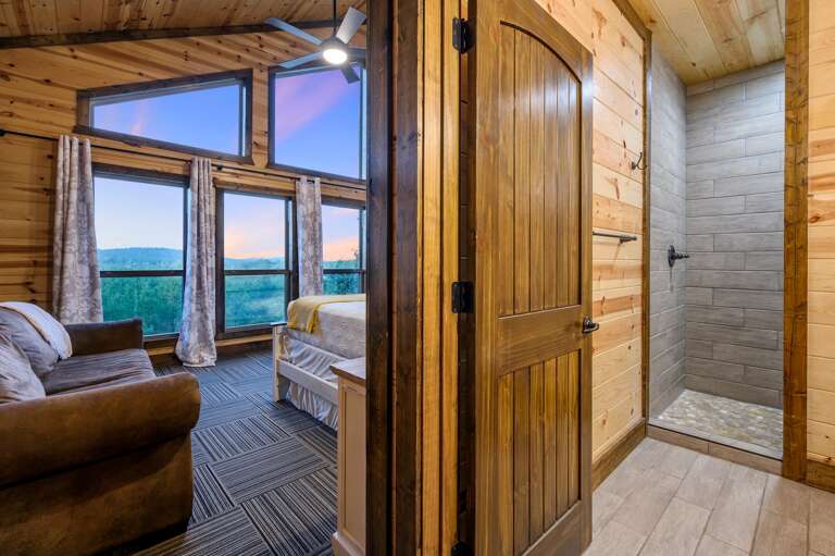 Upstairs master bedroom with private bathroom.