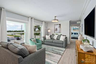 Spacious Living Room with Smart TV