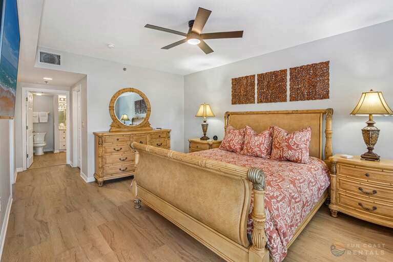 Master Bedroom with King Bed, Smart TV, and Ensuite Bathroom