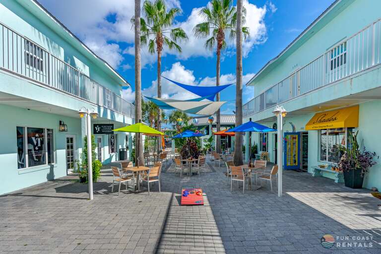 Downstairs community courtyard with shops and restaurants!