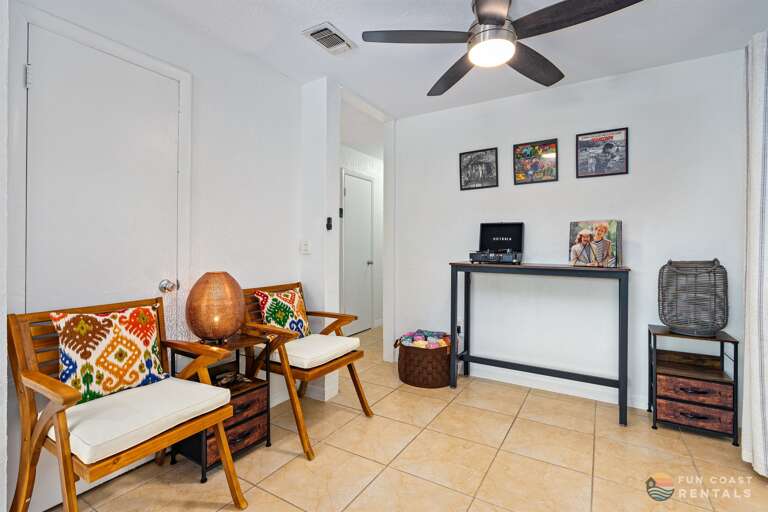 Spacious Living Room with ample seating and record player!