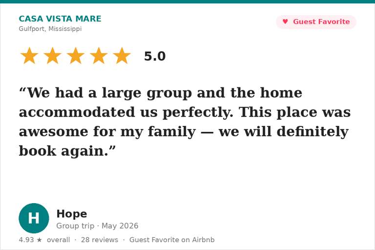 What guests say: "We had a large group and the home accommodated us perfectly — we will definitely book again." — Hope