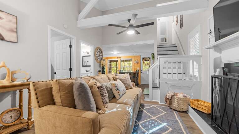 Living room w/ fireplace and Smart TV