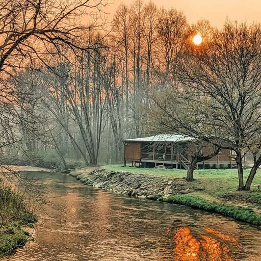 Creekside Cabin at dusk Creekside Cabin at dusk