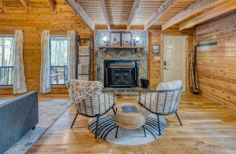 Sitting area warming up to the cozy fire 