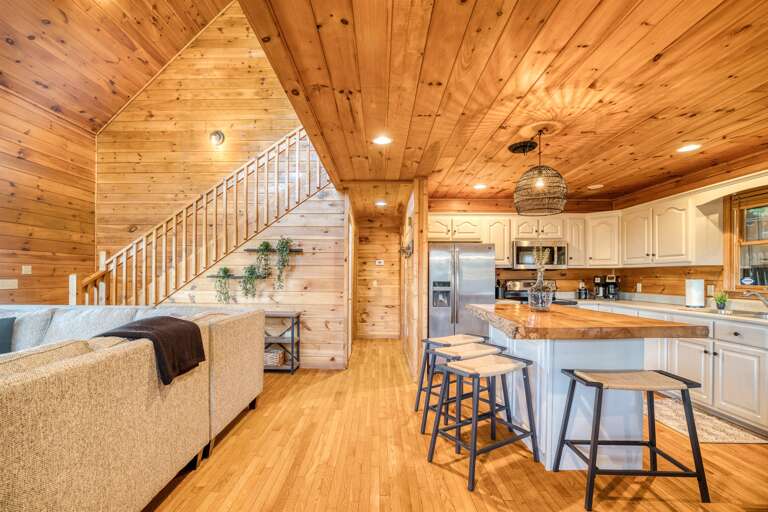 Kitchen w/ views of living room