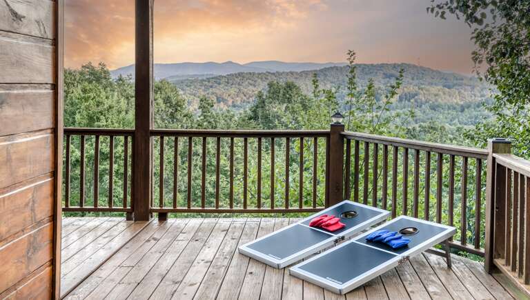Views from the deck- corn hole boards