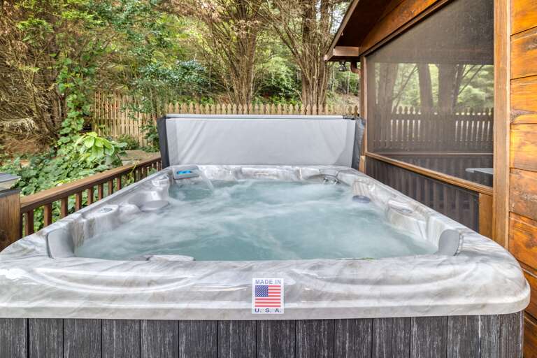 Side porch w/ hot tub